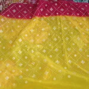 Trend New Style Yellow And Pink Combination Saree