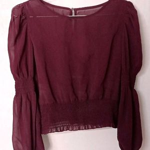 Burgundy Puff Sleeves Top