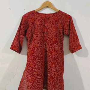 Maroon Printed Short Kurti