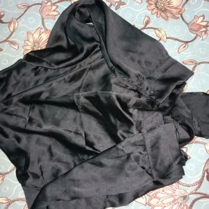 Women Black Satin Knot Shirt