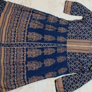 Long Kurta Flared Fit Navy Blue