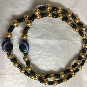 Evil eye Anklets With Gold&black Beads