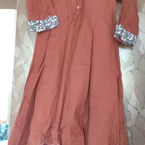 Brown Up Down Flare Kurta In Khadi