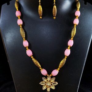 BABY PINK KUNDAN NECKLACE JEWELLERY SET