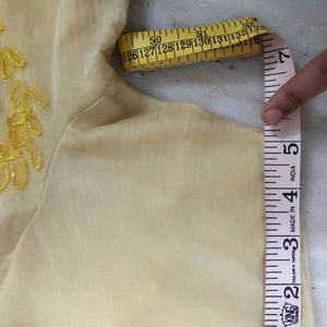 Yellow Chikenkaari Work Breautiful Kurti