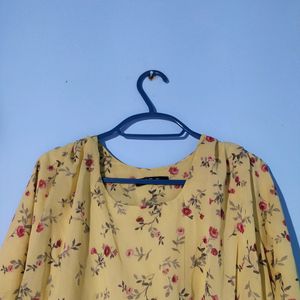Yellow Coloured Printed Flared Dress