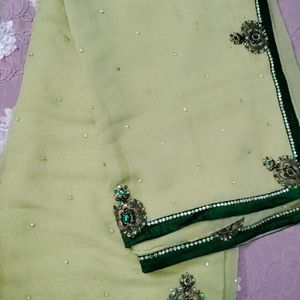 Stone Work Saree With Stiched Blouse