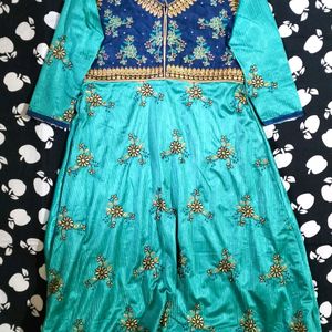 Women Green Embroidered Anarkali Ethinc Gown
