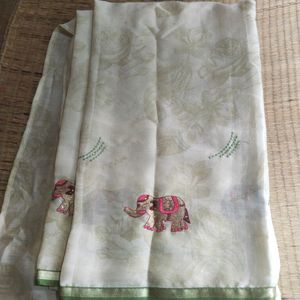 Elephant Printed Saree With Blouse