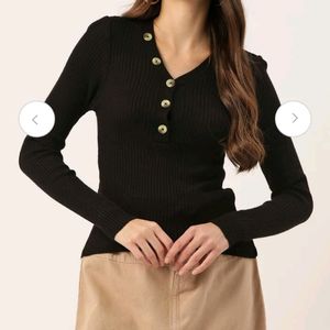 Dressberry V neck black fitted pullover/top