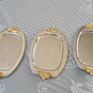 3 Piece Set of Silvery Snack Trays