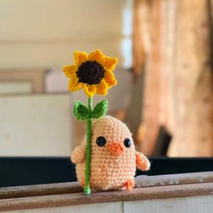 Handmade Crochet Chick With Sunflower