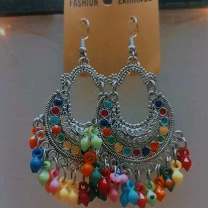 Silver Multicolour Bead Earrings