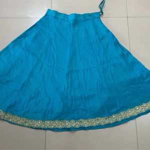 Teal Colour Plain Ghagra With Golden Border