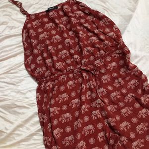 Elephant Printed Maroon Jumpsuit Dress (Women)