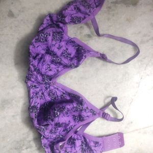 Cotton Bra Lingerie Purple Printed Colour Size 32