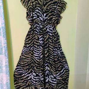 Zebra Printed Butterfly Sleeved Long Dress