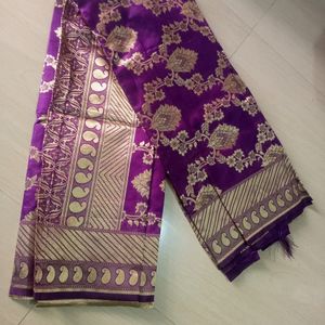 Purple Soft Lichi Pattu Silk Saree