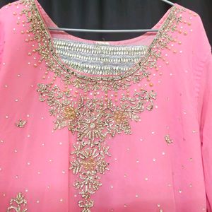 Embroidered Straight Pink Kurta Sharara