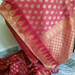 Reddish Maroon Saree and stitched blouse