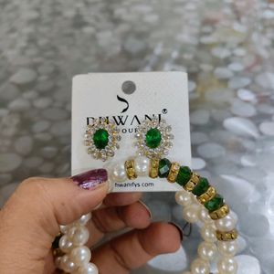 Green Earrings And Stretchable Kangan Set