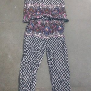 Black And White Co-ord Set With Multicolour Print