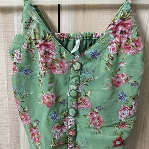 Green Floral Crop Top With Elastic