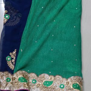 Designer Jorjet And Cross Fabric Half N Half Saree