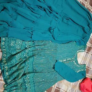 Shotr Anarkali Kurta Flair Sharara With Dupatta