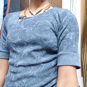 Ladies Top Strechable Blue-gray,Flower Pattern