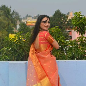 Organza peach Saree With Blouse