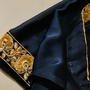 Navy Blue Saree Golden Work Stone Without Blause