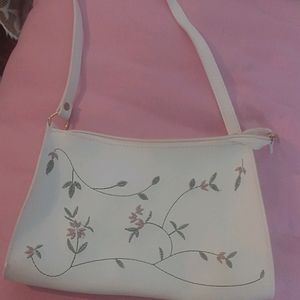 White Embroidered Sling Bags