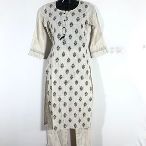 Off White Printed Kurta Set(Women’s)