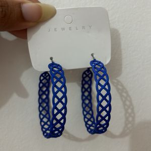 Blue Curly Design Hoop Earrings