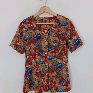 Rust Red Floral Printed Top (Women's)