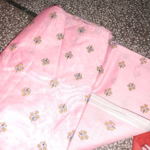 Baby Pink Colour Chanderi Cotton Fabric