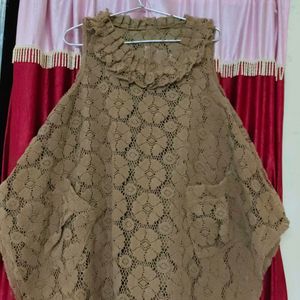 Brown Colour Woollen Knitted Capetop, Poncho