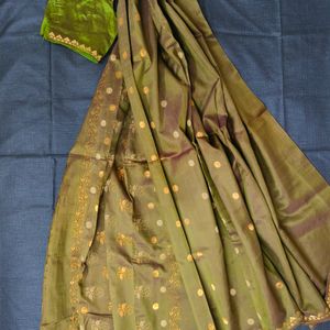 Olive Green Silk Saree