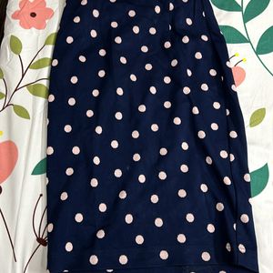 Navy Blue Polka For Fitted Knee Length Skirt