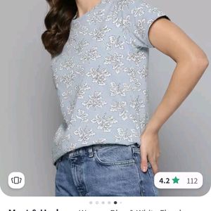 Blue And White Floral Printed Tshirt