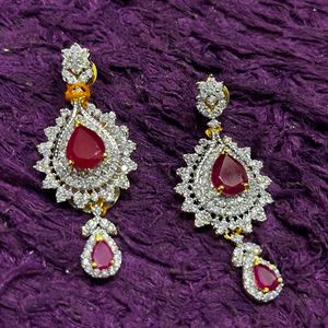 Silver Ruby Long Earrings