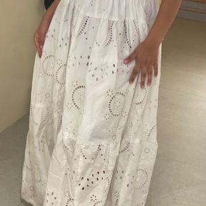 Long white skirt with chikan work