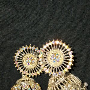 Beautiful White Mirror Work Earrings