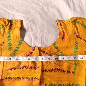 Women Yellow Thread Work Embroidery Blouses Cotton