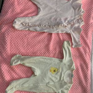 Set Of 2 Baby Romper (cream/baby Pink)