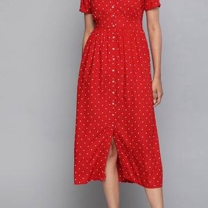 Red & White Polka Dots Print Empire Dress