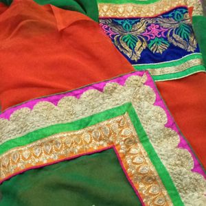 Multicolour Georgett saree With Blouse