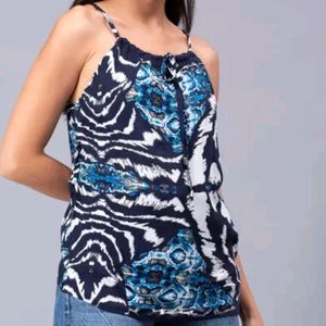 Mischka Women Navy Blue Printed Sleeveless Top