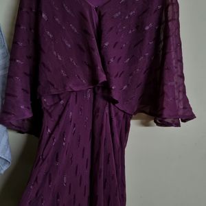 Purple & Silver Kaftan Low Neck Frock